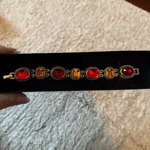 Joan Rivers Oval Acrylic Faceted Bold Bracelet Fall Colors Gold Tone Signed